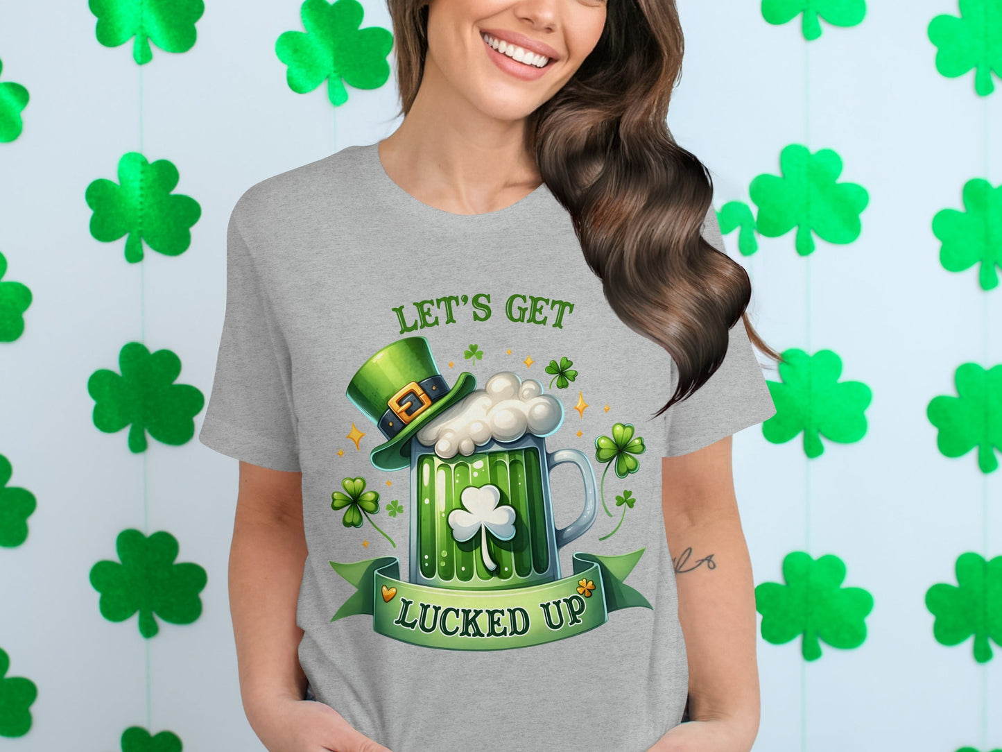 Lets Get Lucked Up T-Shirts, St Patricks Day Apparel, Irish Beer Mug, Clover Graphic Tee, Good Luck Shirts, Holiday T-Shirt, Festive Outfit