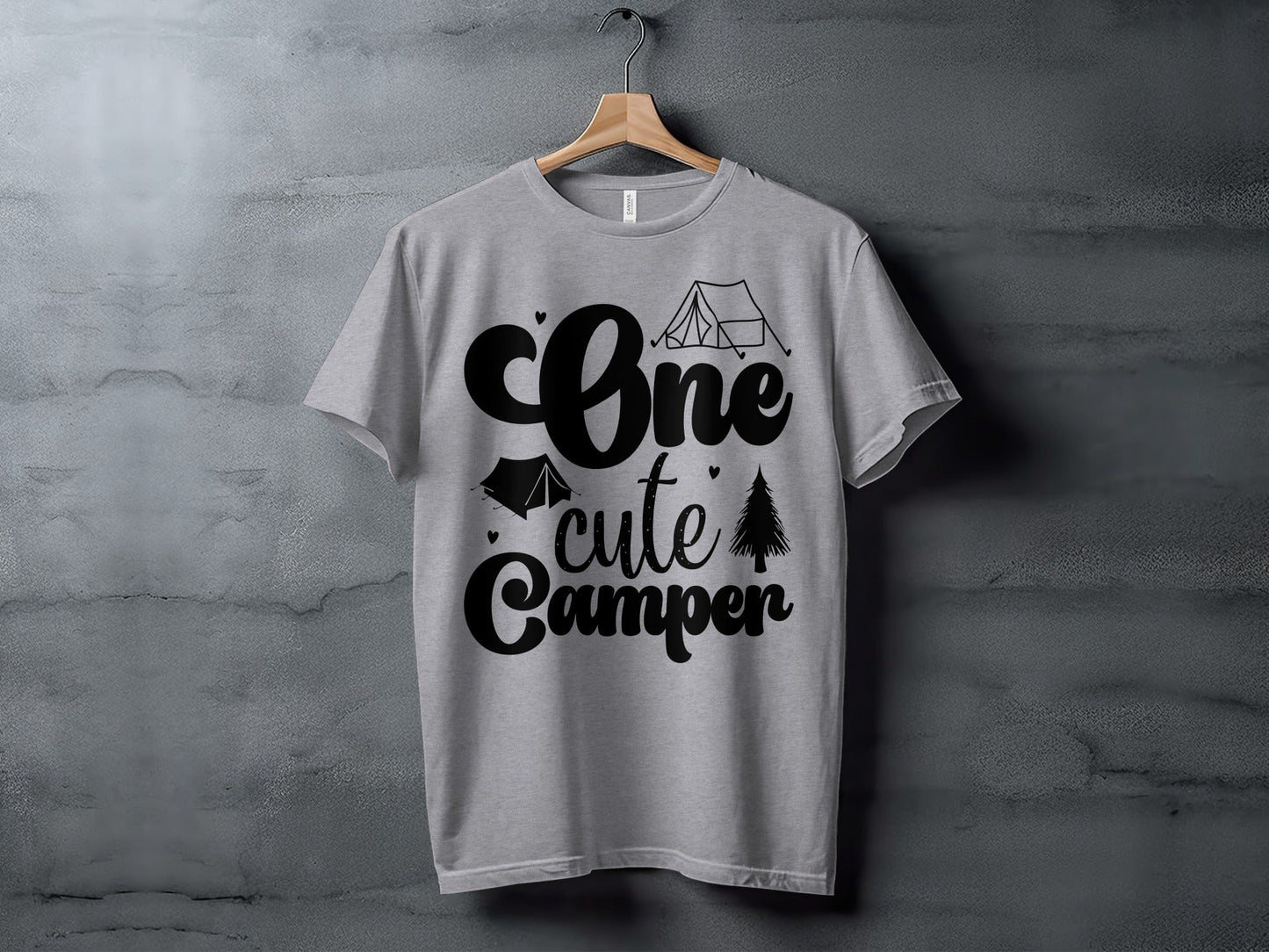 One Cute Camper Tent and Pine Tree Camping Design T-Shirt