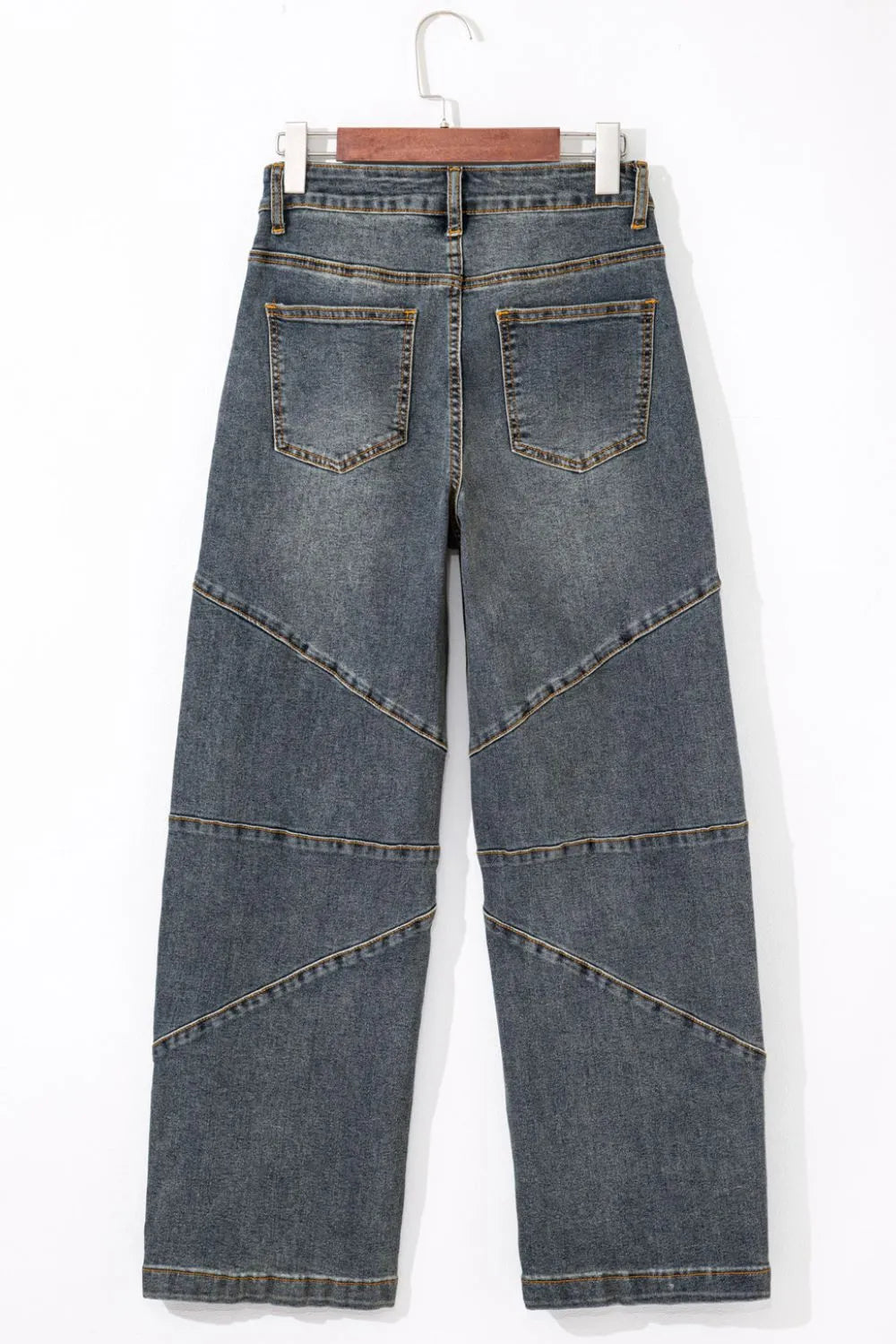 Exposed Stitching Loose Straight High Waist Jeans