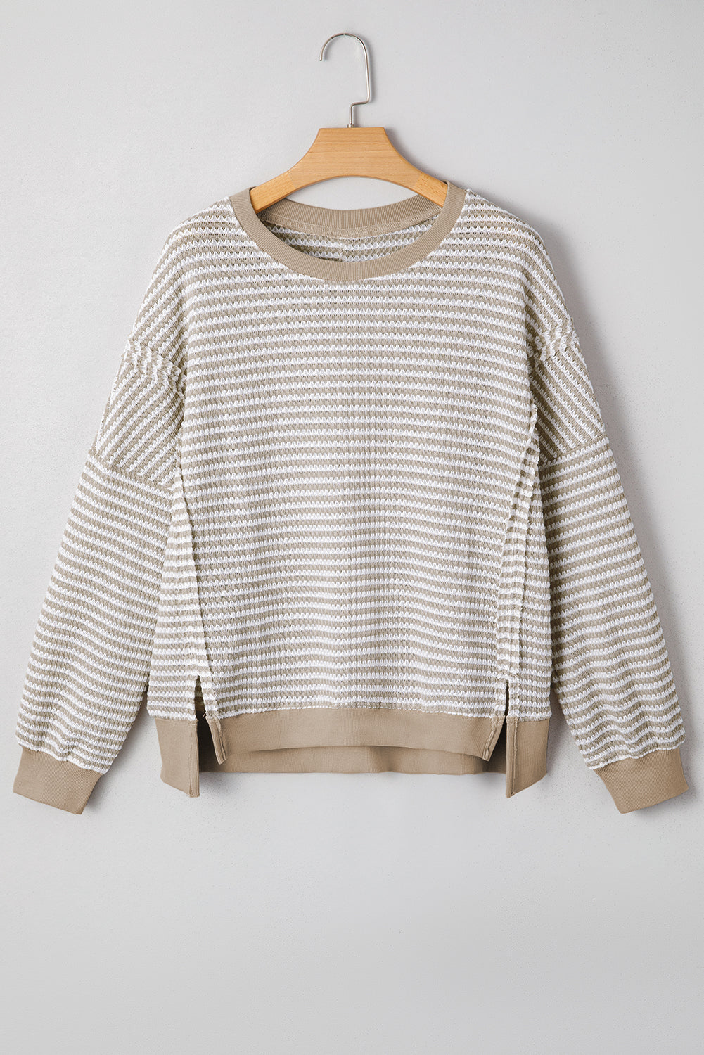 Black Stripe Ribbed Trim Drop Shoulder Long Sleeve Oversized Top