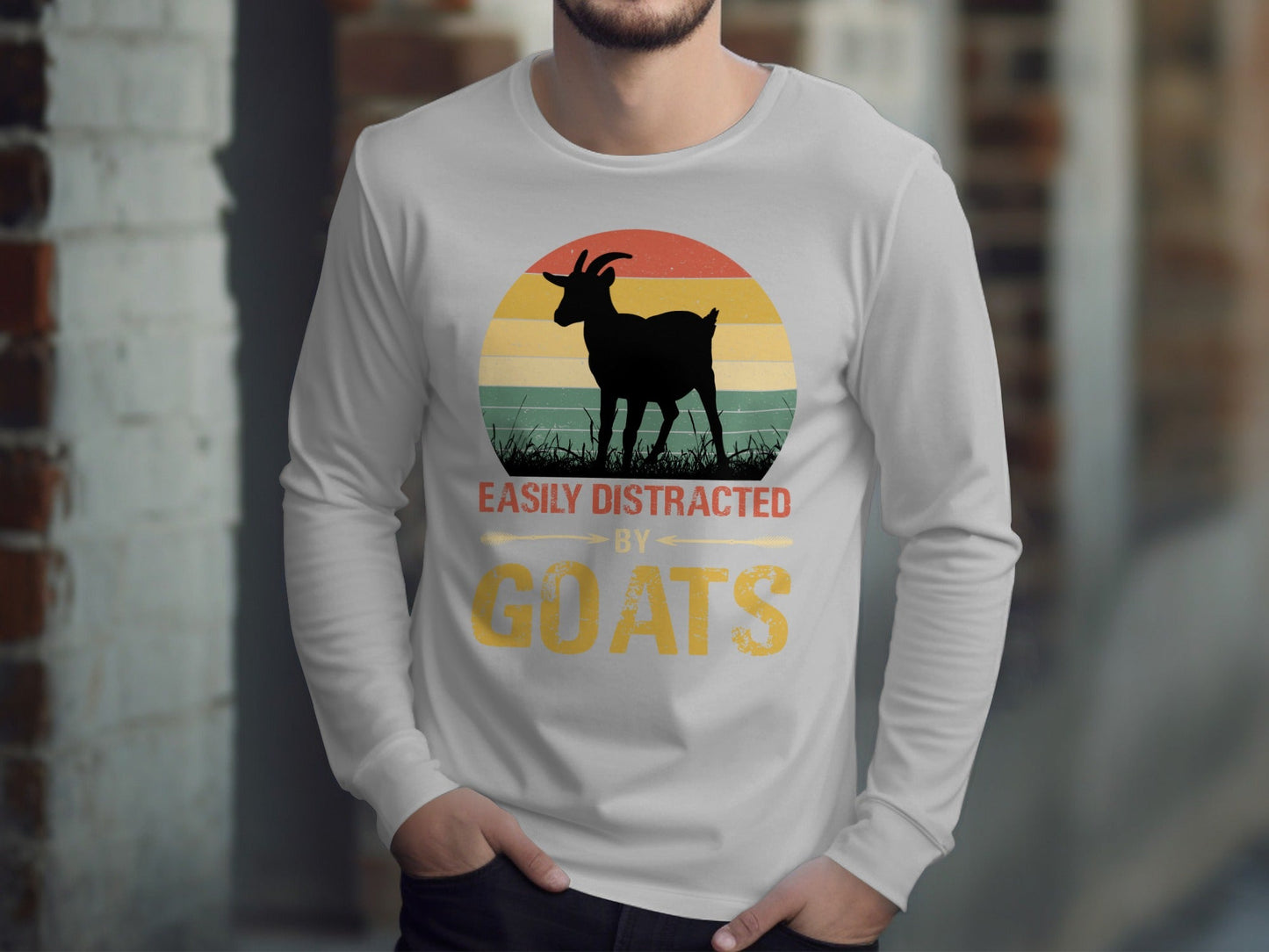 Easily Distracted by Goats Design Graphic T-Shirts Long Sleeve T-shirt