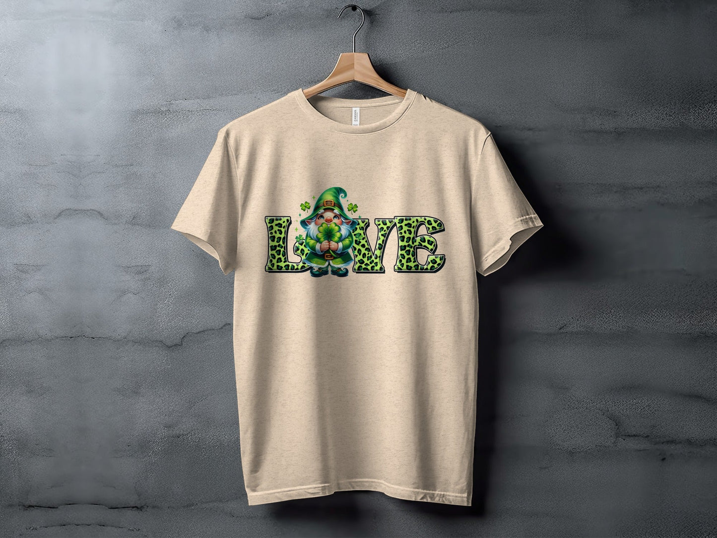 St Patricks Day Gnome T-Shirts, Four Leaf Clover Shirt, Love T Shirt, St Paddys Day Tee, Leopard Print Letters, Cute Irish T Shirts