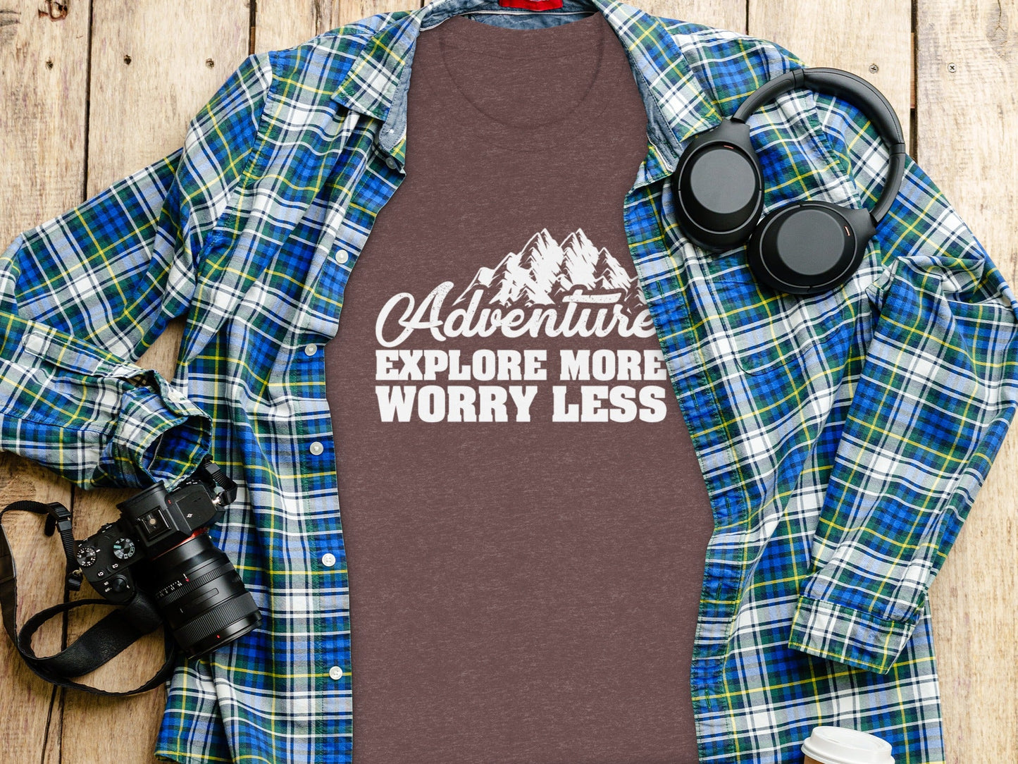 Adventure Explore More Worry Less Mountain Graphic T-Shirt