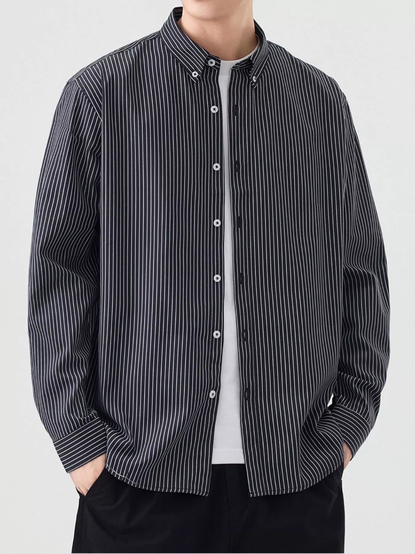 Men's Full Size Casual Striped Button-Down Shirt Plus Size