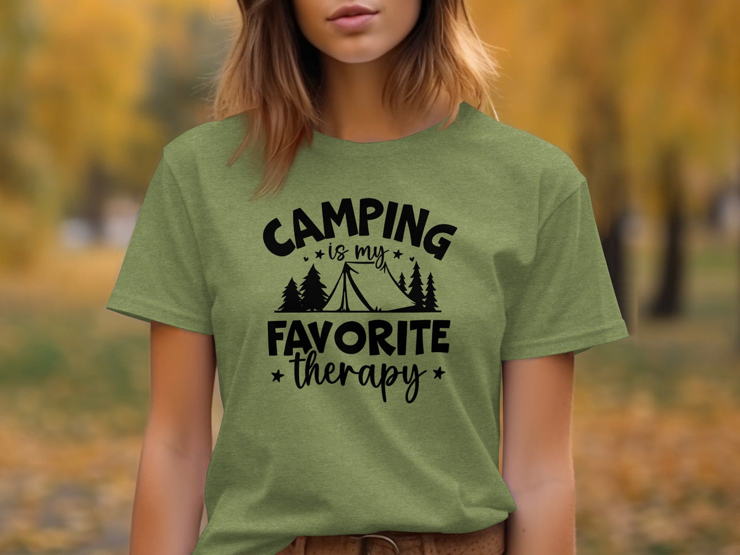 Camping Is My Favorite Therapy Black Text Design T-Shirt