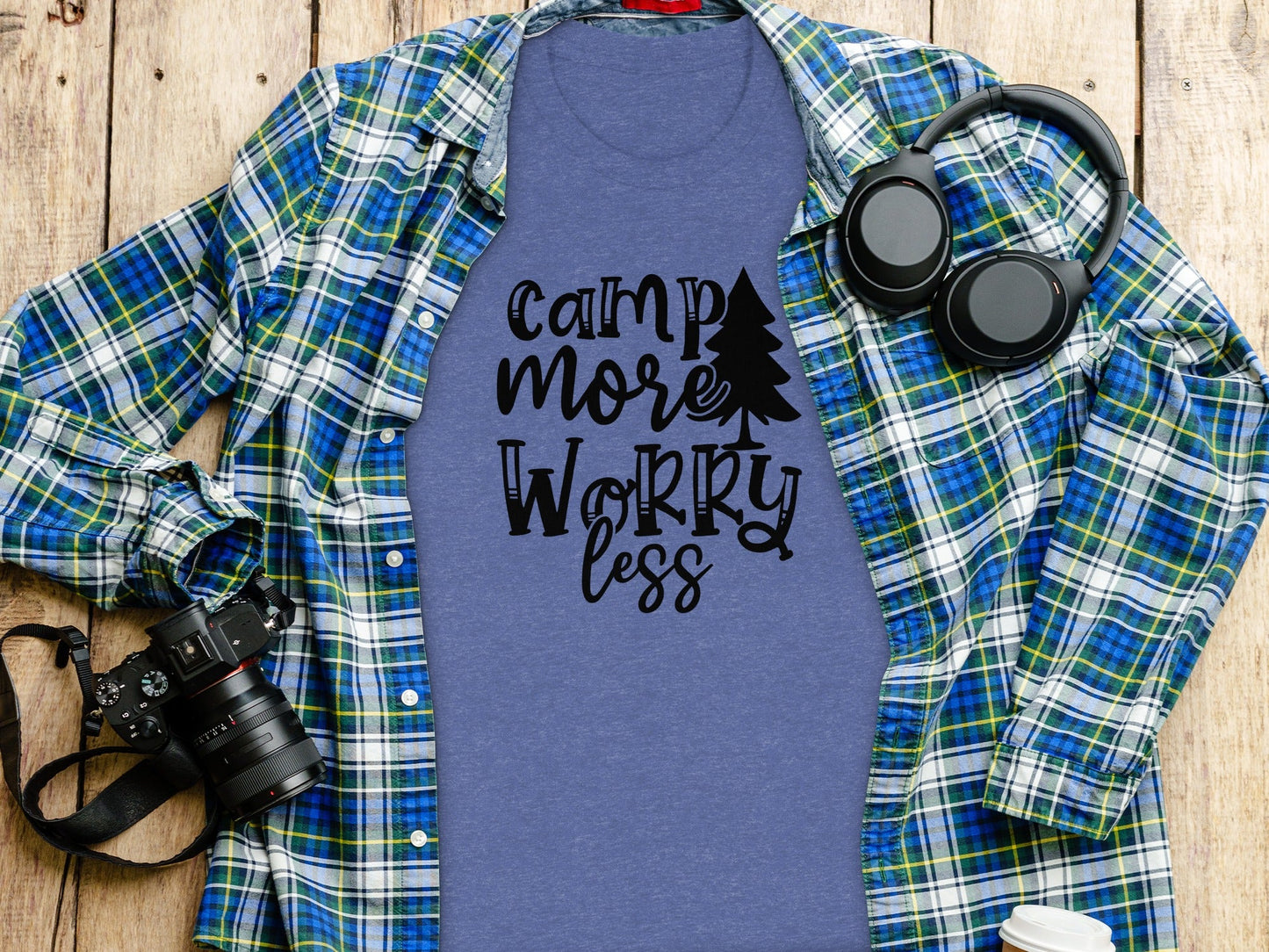 Camp More Worry Less Outdoors Adventure Graphic T-Shirt