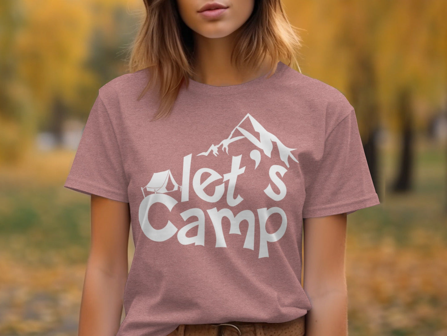 Lets Camp Tent With Mountain T-Shirt
