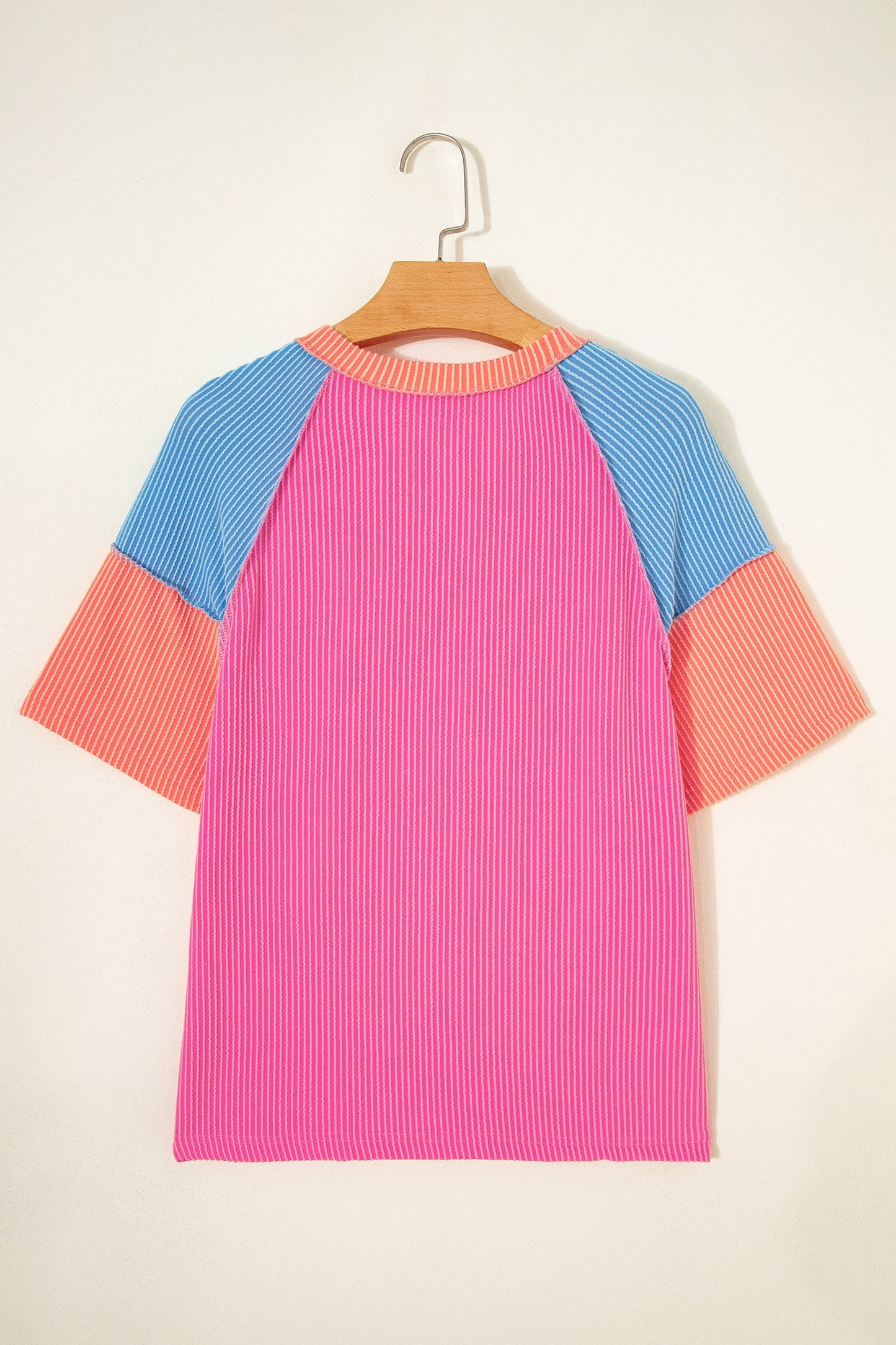 Rose Red Color Block Twisted Ribbed Tee