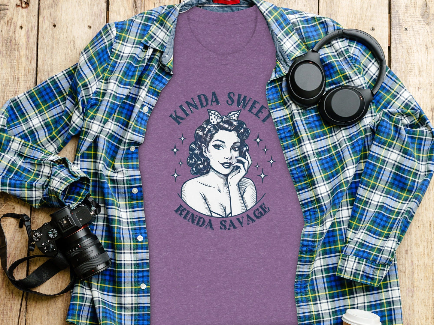 Kinda Sweet Kinda Savage Pinup Girl Stylish Design T-Shirt