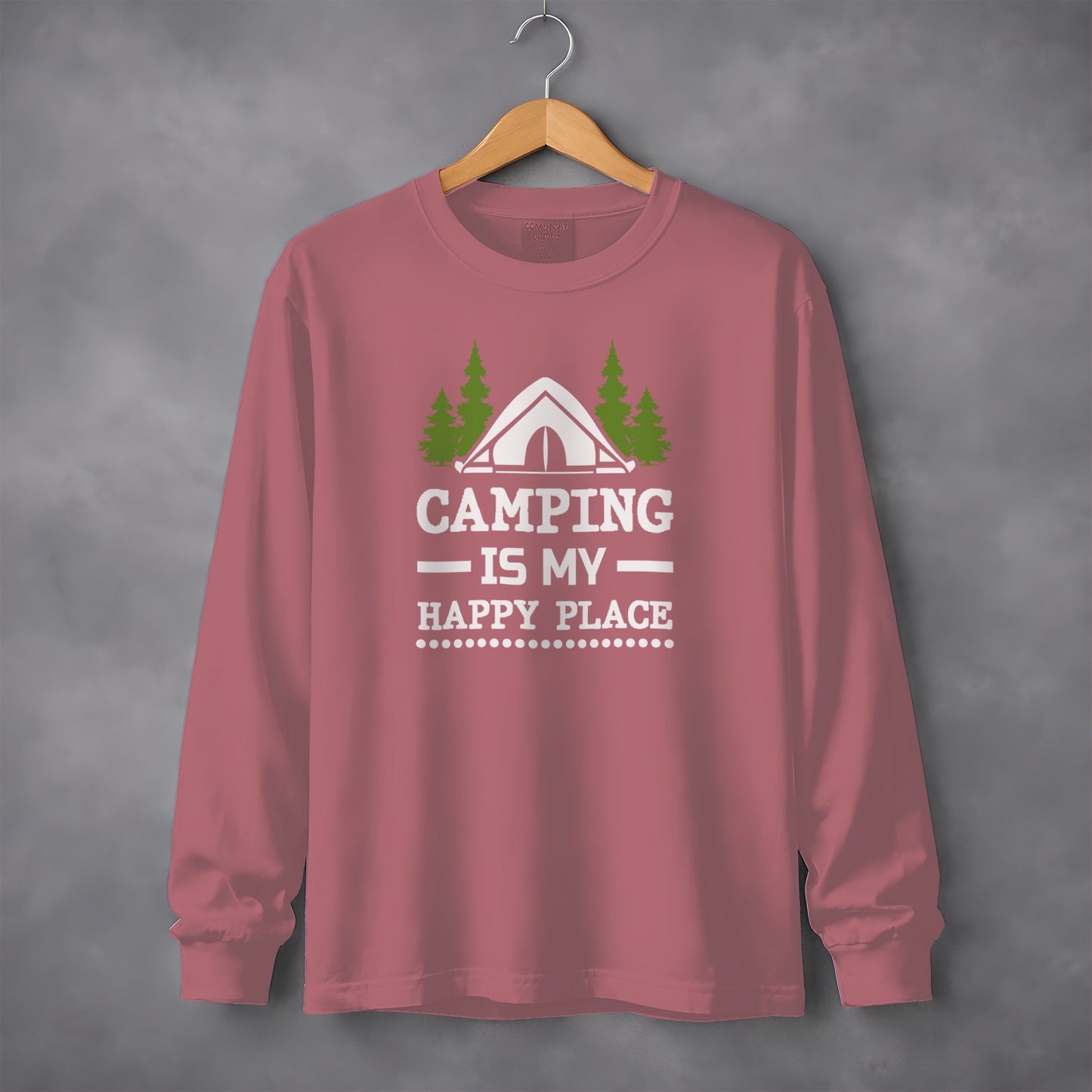 Camping Is My Happy Place Tent Trees Graphic Long Sleeve T-Shirt