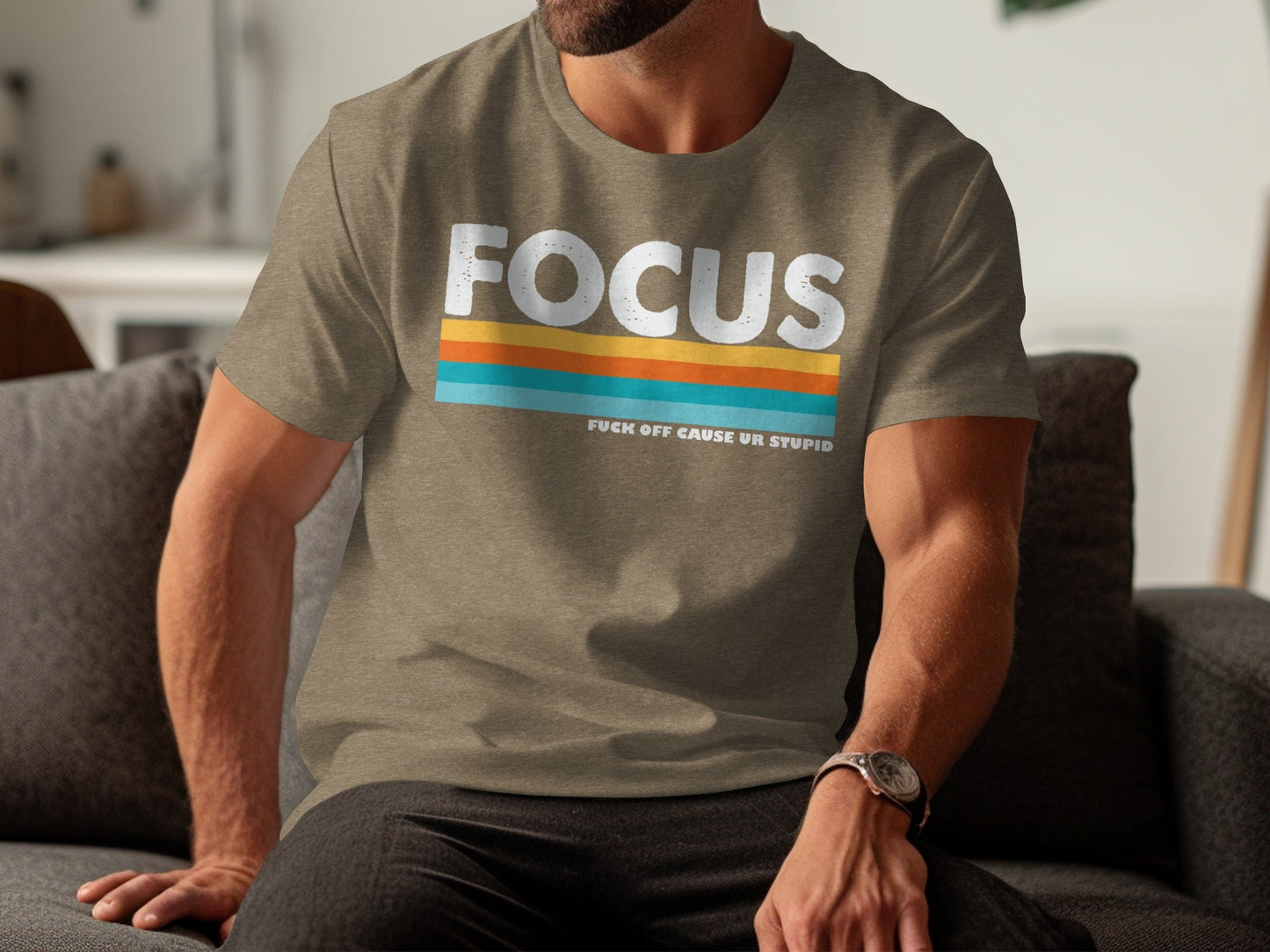 Focus Colorful Stripes with Funny Quote Graphic T-Shirt