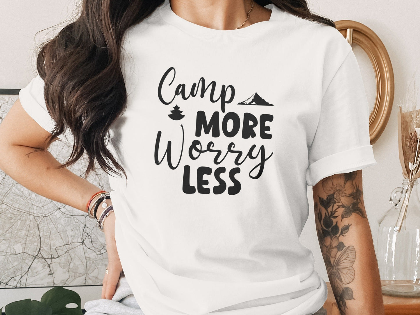 Camp More Worry Less Outdoor Adventure Graphic T-Shirt