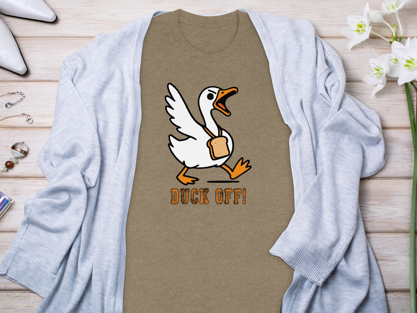 Duck Off Funny Angry Goose with Bread Slice T-Shirt