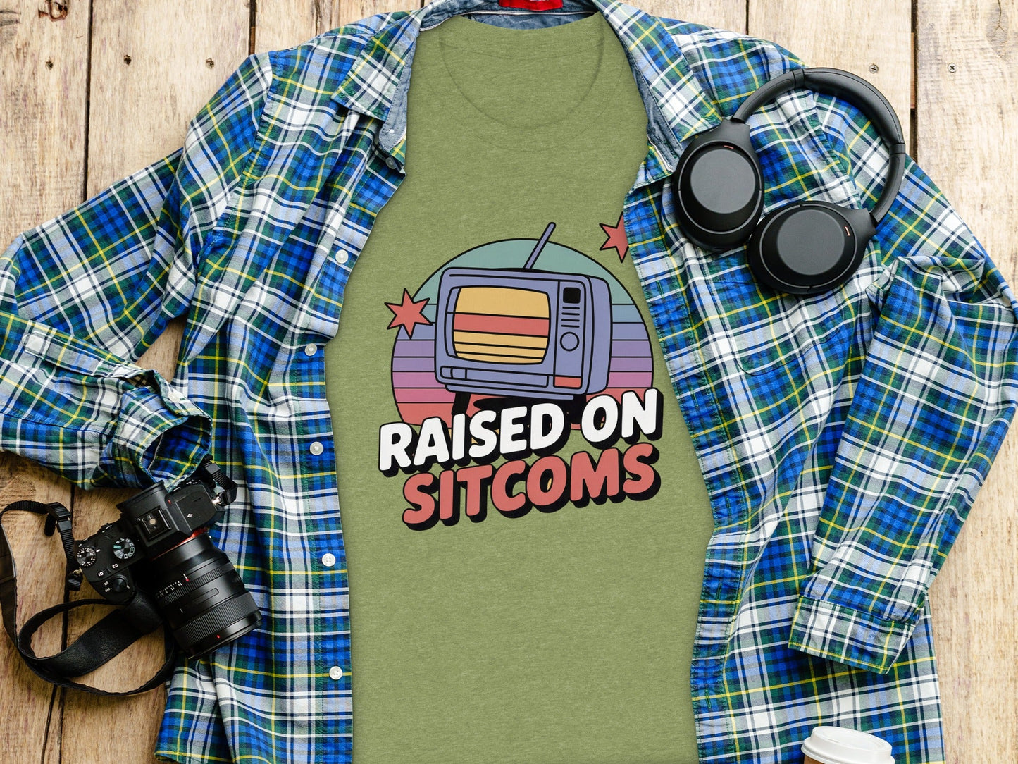 Raised On Sitcoms Retro Television Funny Design T-Shirt
