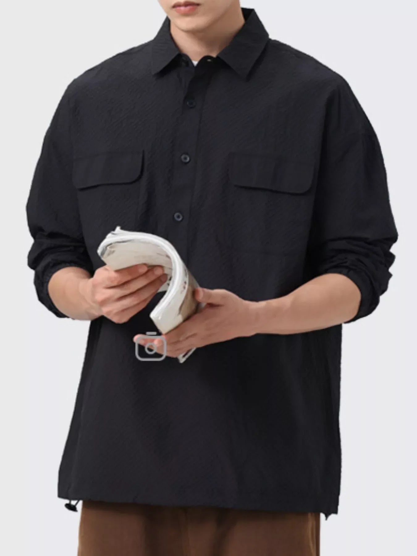 Men's Plus Size Button Detail Textured Relaxed Fit Polo