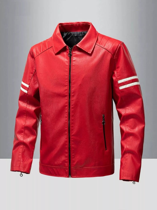 Men's Plus Size Zip Up Leather Motorcycle Jacket