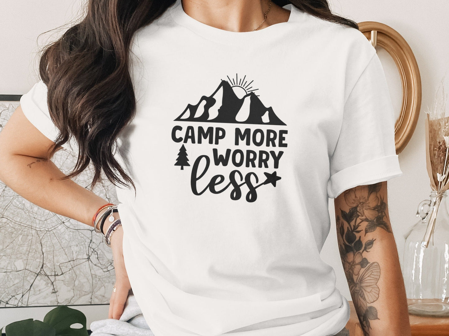Camp More Worry Less Adventure Outdoors Lifestyle T-Shirt