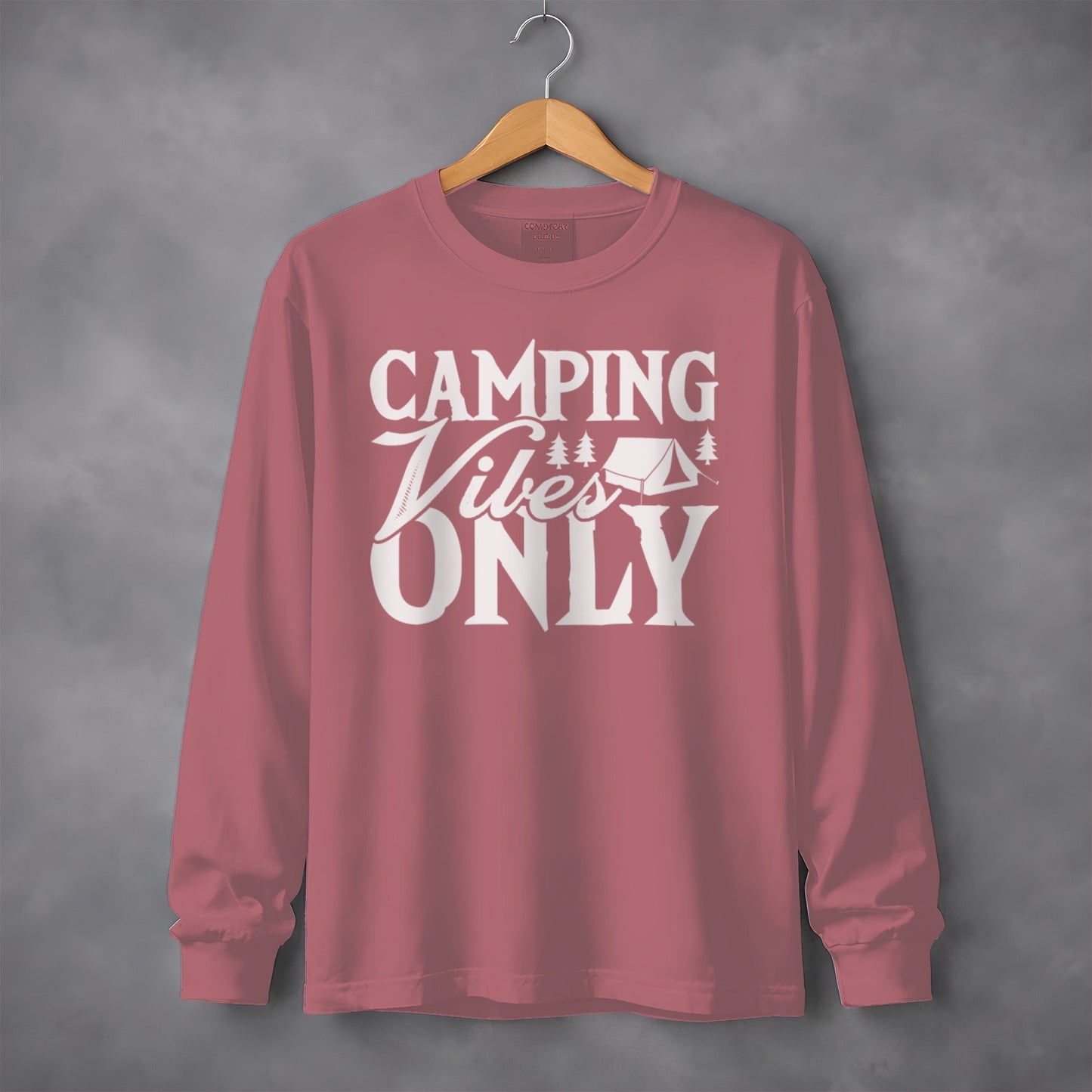 Camping Vibes Only With Tent Graphic Summer Fun Long Sleeve T-Shirt