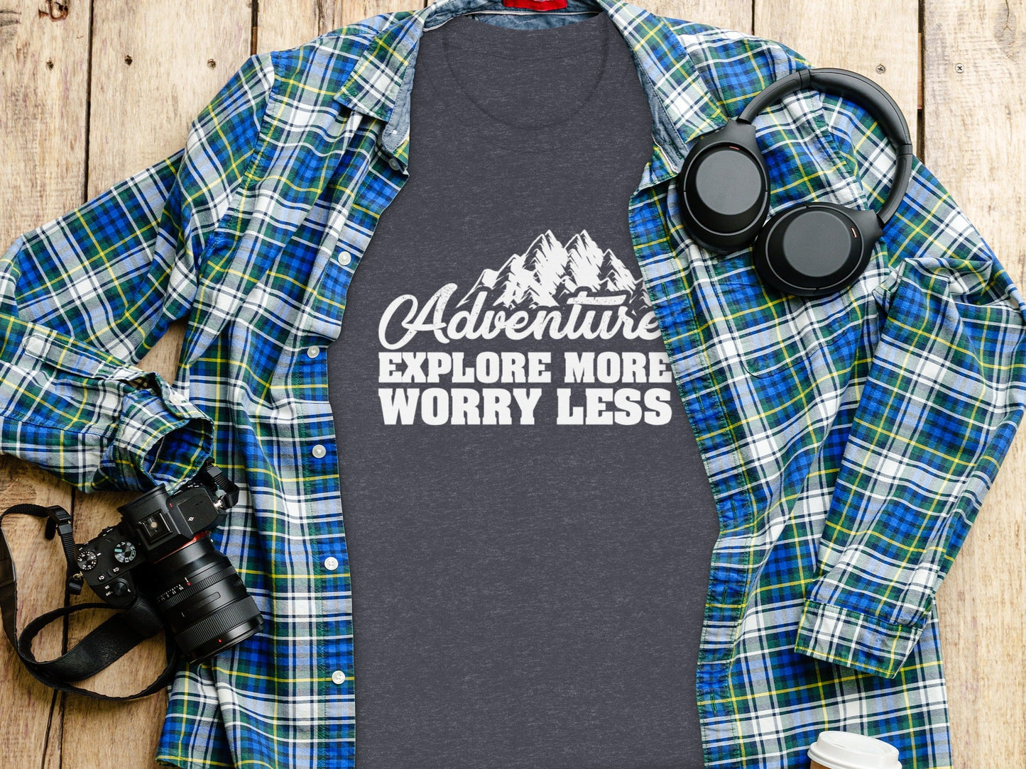 Adventure Explore More Worry Less Mountain Graphic T-Shirt
