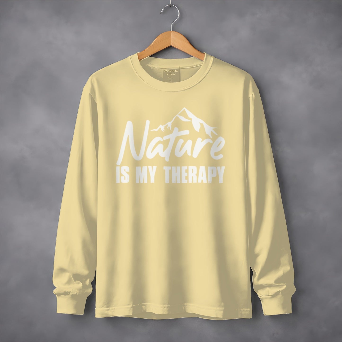 Nature Is My Therapy Mountain Graphic Text Long Sleeve T-Shirt