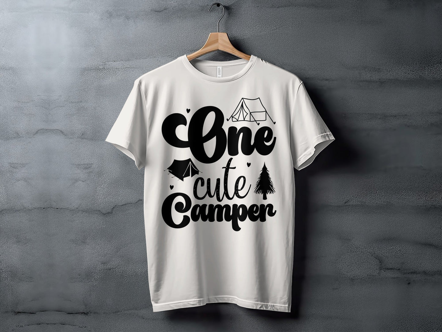 One Cute Camper Tent and Pine Tree Camping Design T-Shirt