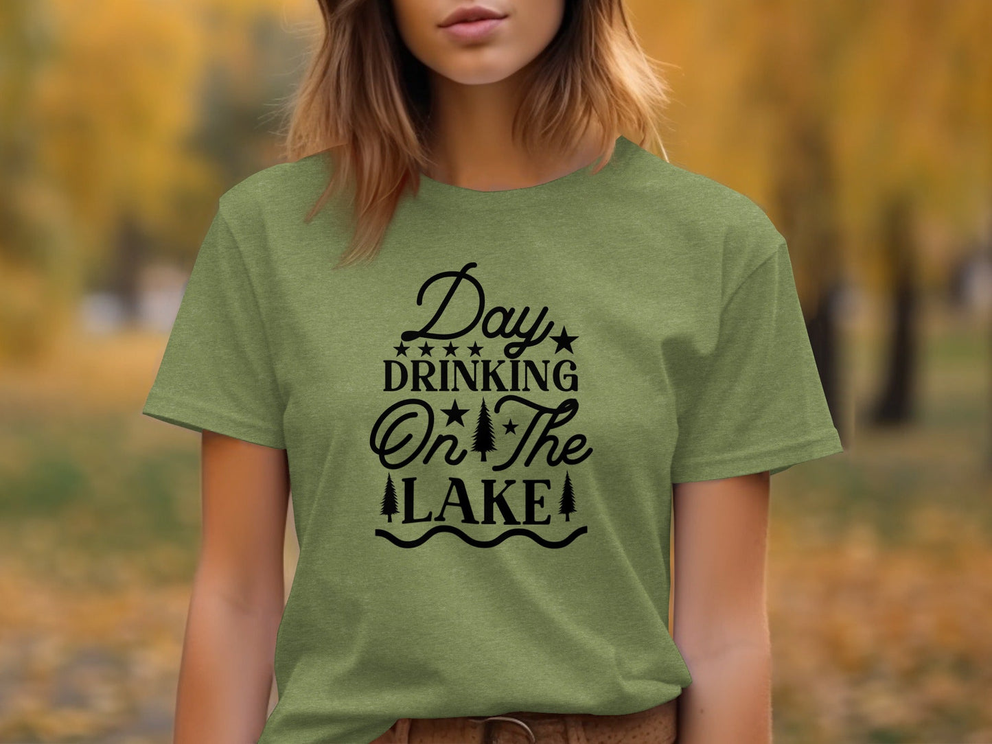 Day Drinking On The Lake Graphic Stars Trees T-Shirt