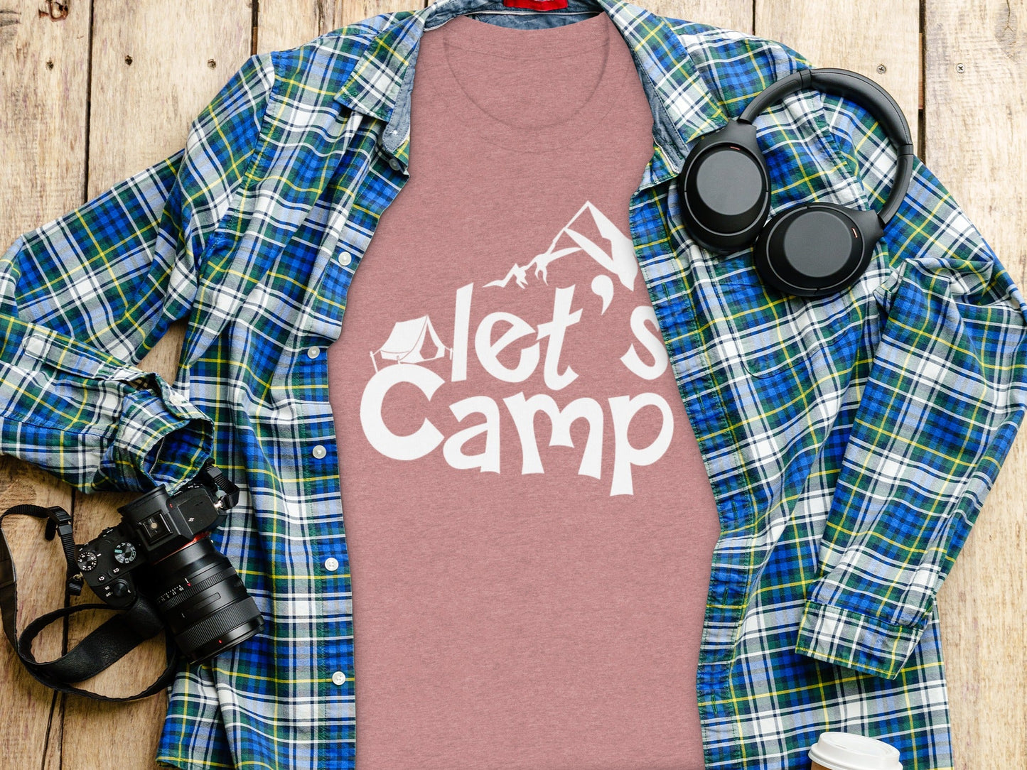 Lets Camp Tent With Mountain T-Shirt