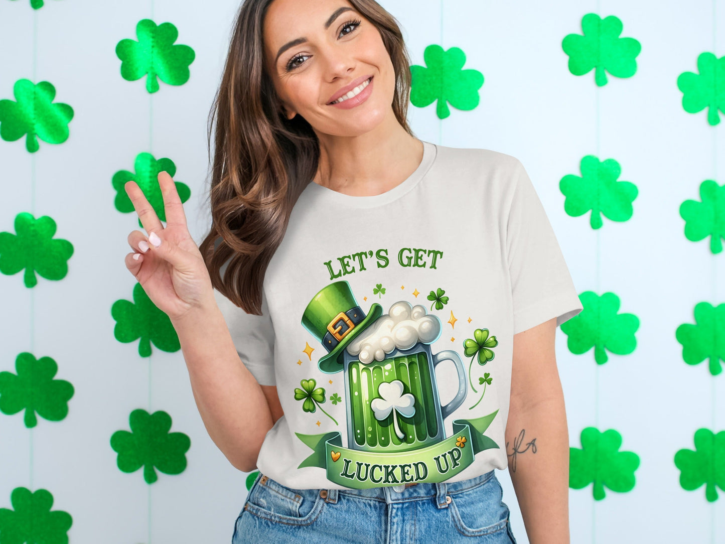 Lets Get Lucked Up T-Shirts, St Patricks Day Apparel, Irish Beer Mug, Clover Graphic Tee, Good Luck Shirts, Holiday T-Shirt, Festive Outfit