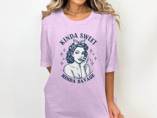 Kinda Sweet Kinda Savage Pinup Girl Stylish Design T-Shirt