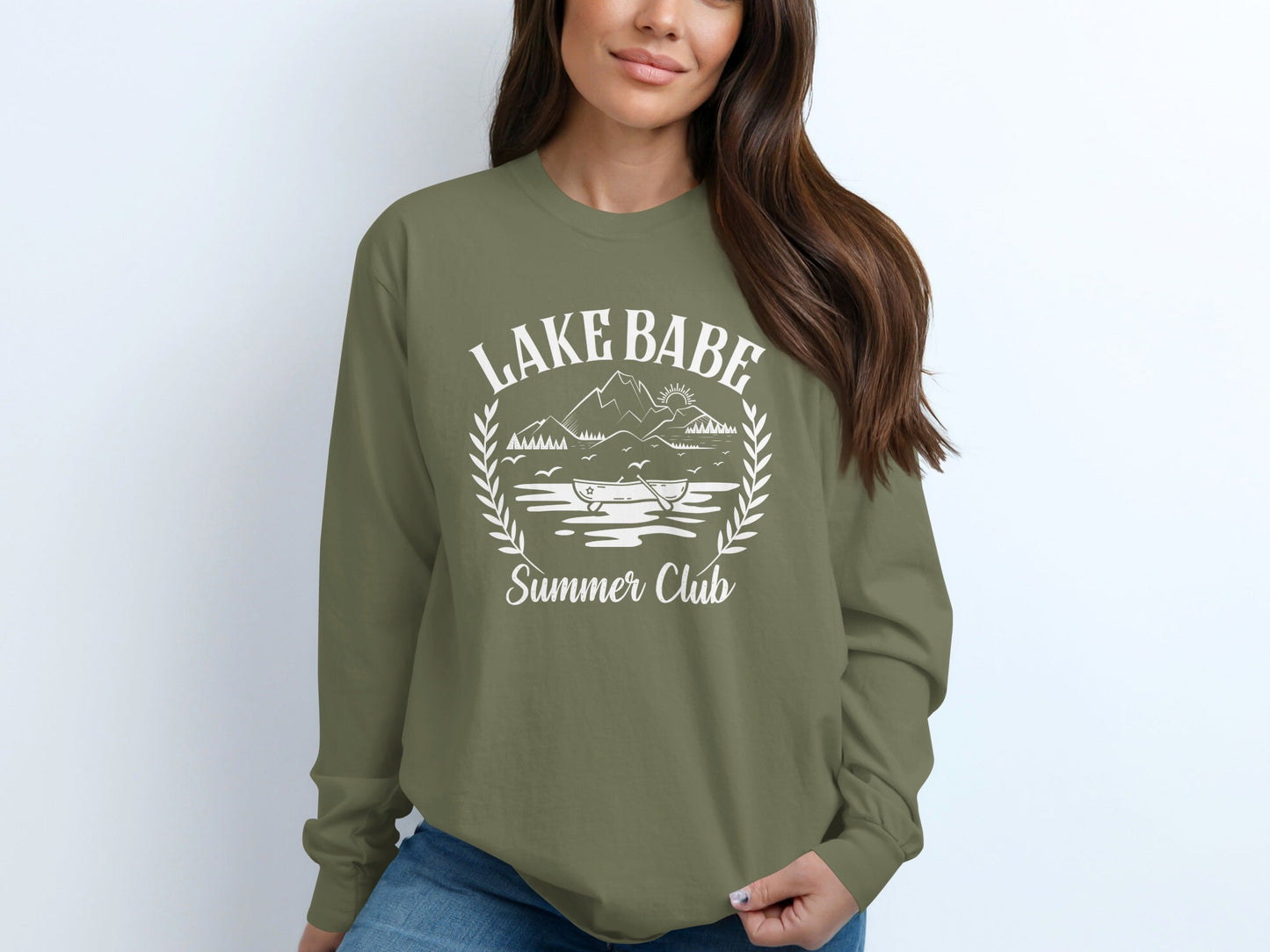 Lake Babe Summer Club Nature Scene Graphic Long Sleeve T-Shirt