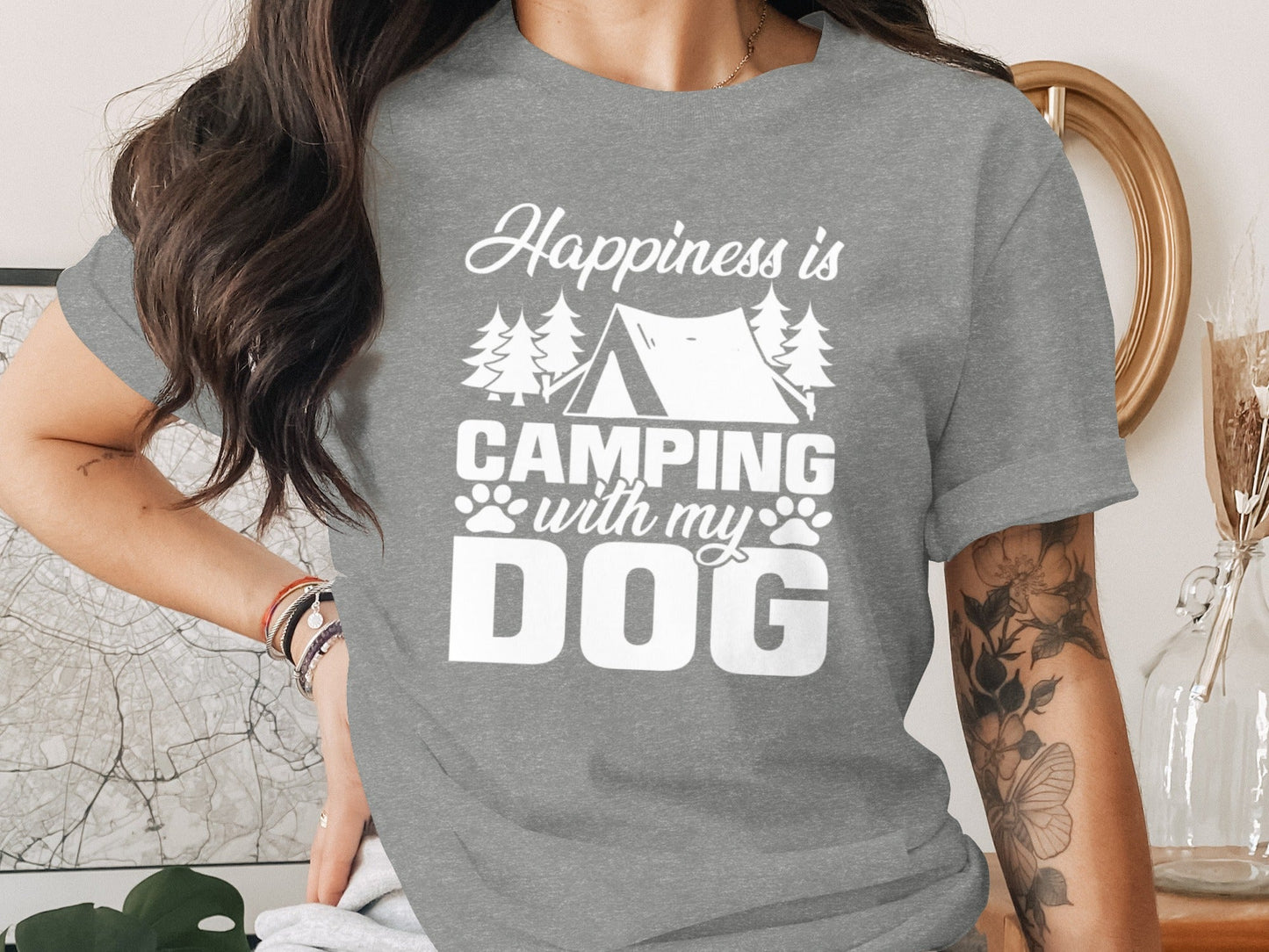 Happiness is Camping with My Dog Awesome Graphic T-Shirt