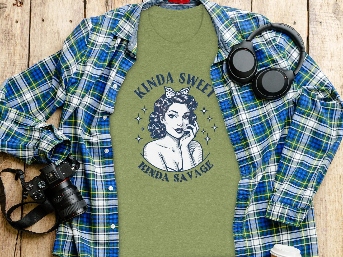 Kinda Sweet Kinda Savage Pinup Girl Stylish Design T-Shirt