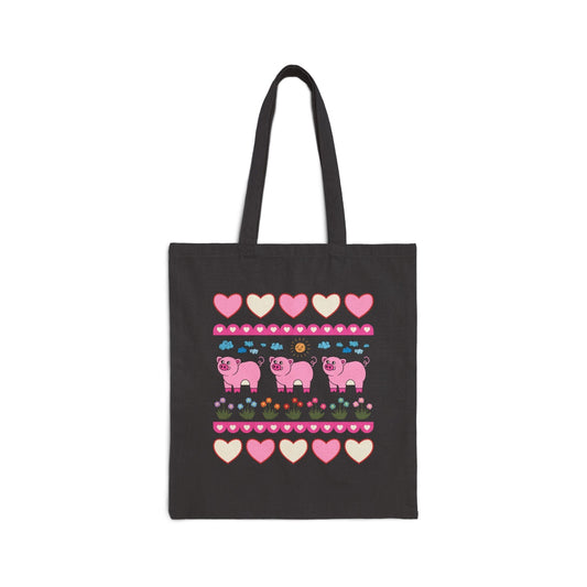 Adorable Pig Tote Bag with Flowers