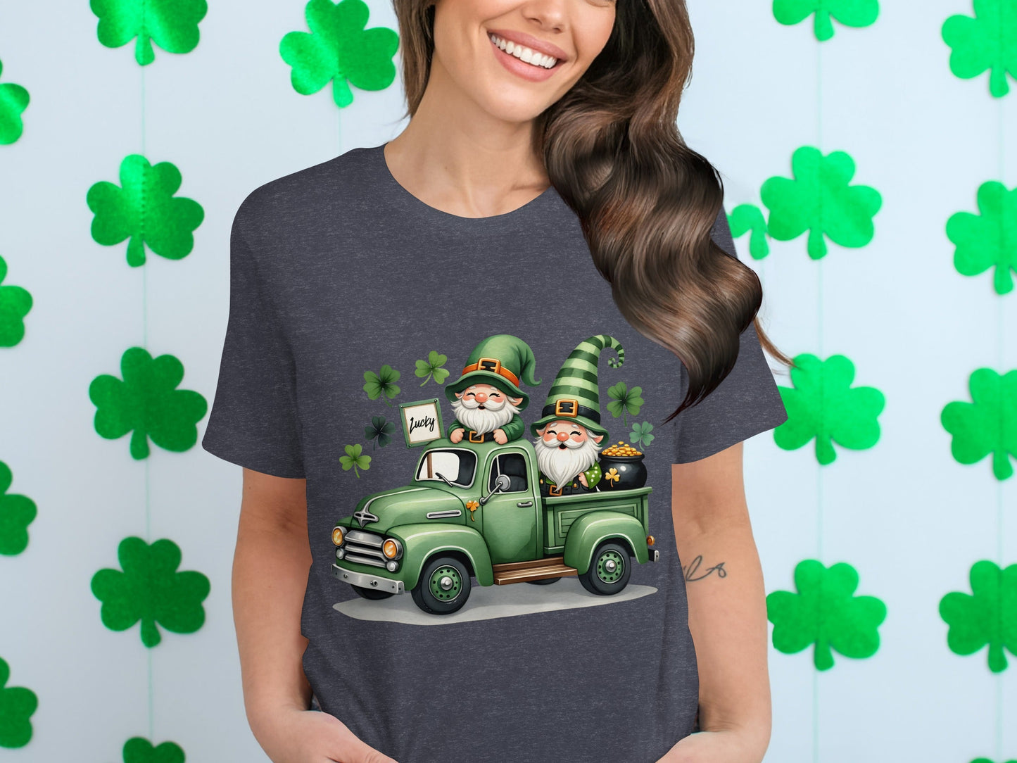St Patricks Day T-Shirts, Lucky Gnomes, Green Truck, Four Leaf Clover, Irish, Leprechaun, Holiday, Festive, Cute