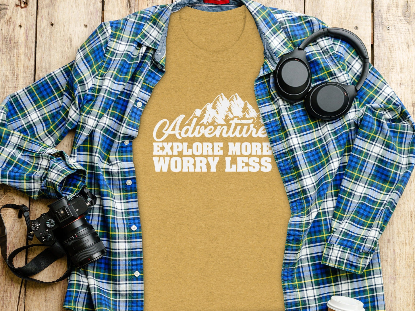 Adventure Explore More Worry Less Mountain Graphic T-Shirt