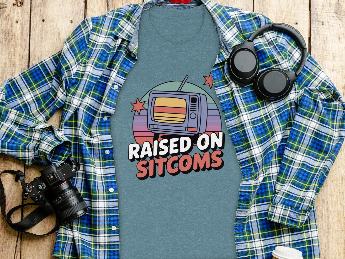 Raised On Sitcoms Retro Television Funny Design T-Shirt