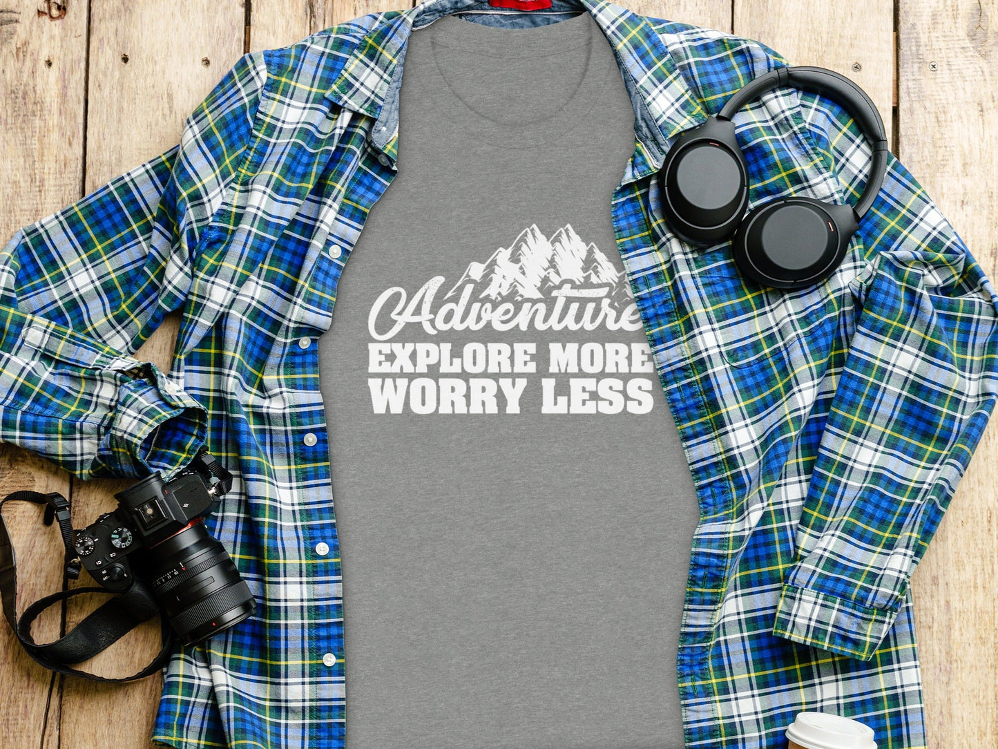 Adventure Explore More Worry Less Mountain Graphic T-Shirt