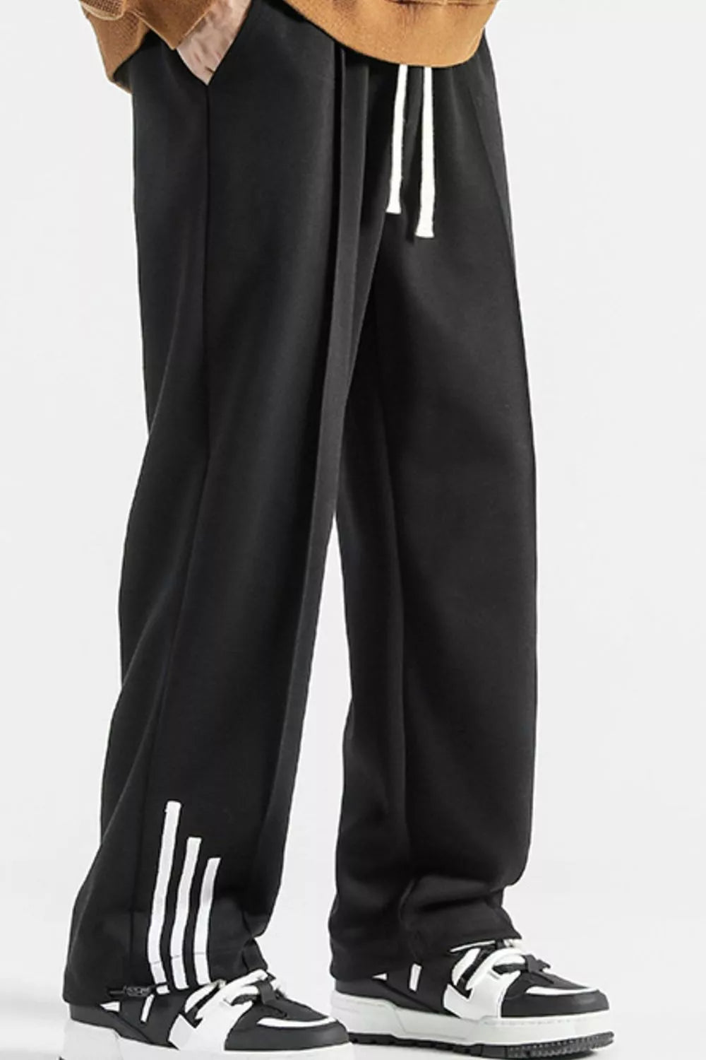 Men's Plus Size Casual Loose Fit Sweatpants with Striped Detail