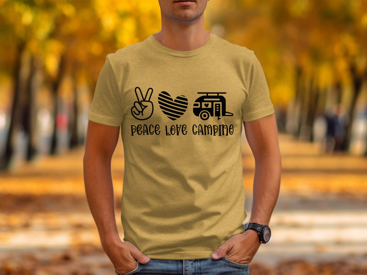 Peace Love Camping Symbol Design Graphic Novelty T-Shirt