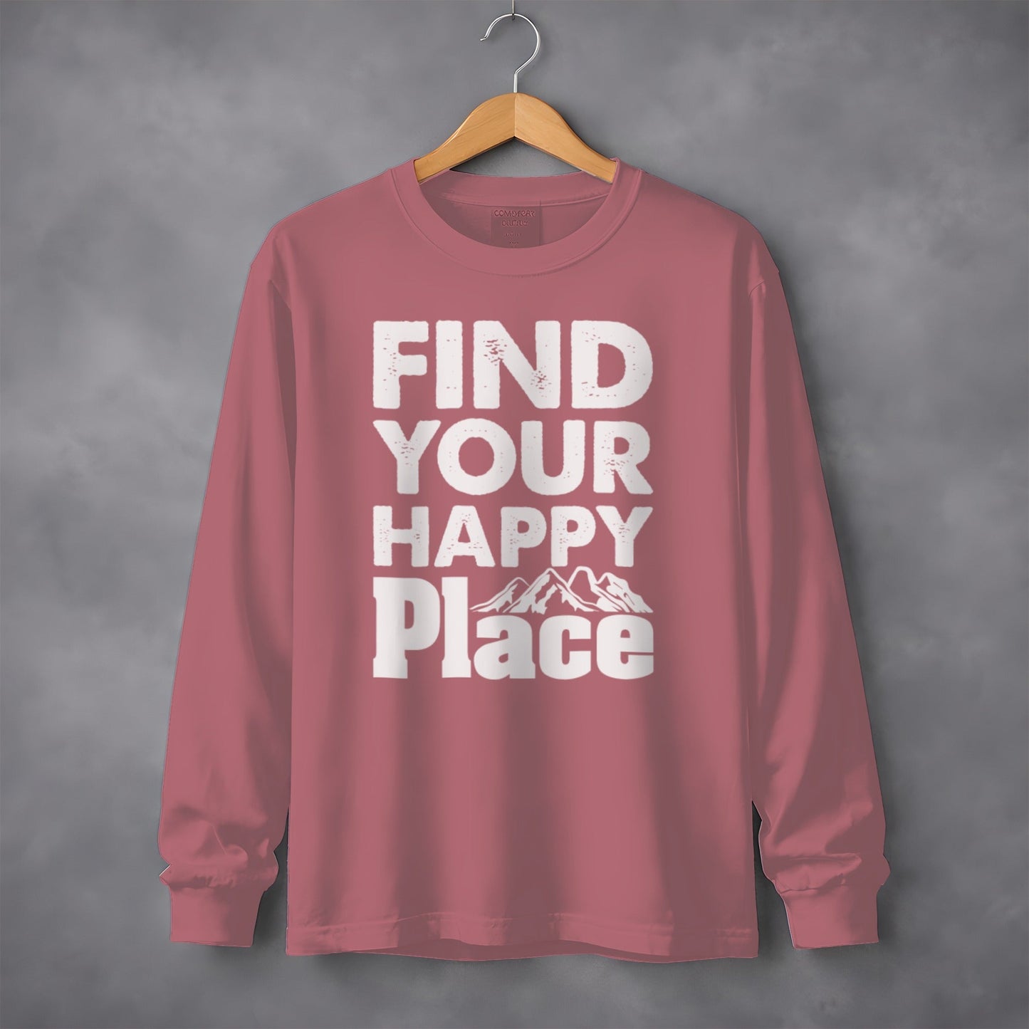 Find Your Happy Place With Mountains Graphic Long Sleeve T-Shirt