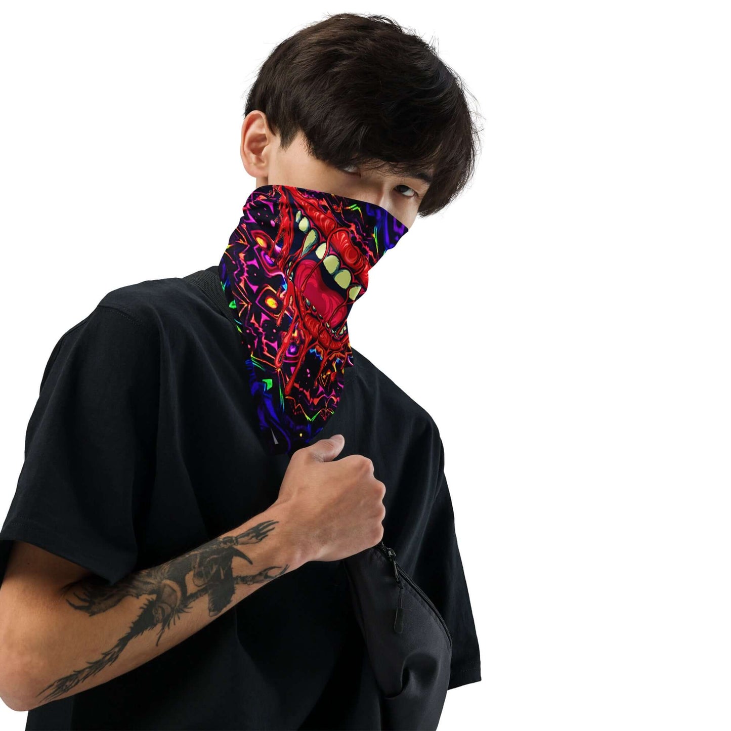 Psychedelic Crazy Mouth Rave Bandana Reversible Face Dust Mask for Music Festivals