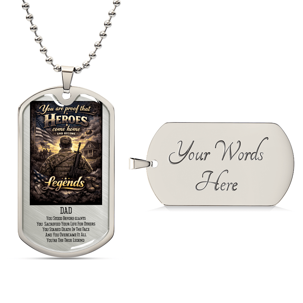 Veteran Dad Hero Luxury Dog Tag Necklace – Heroes Come Home Military Tribute Gift