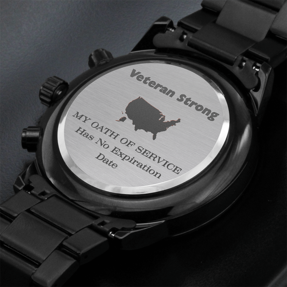 Veteran Strong™ Black Chronograph Steel Watch | Engraved Military Tribute Timepiece
