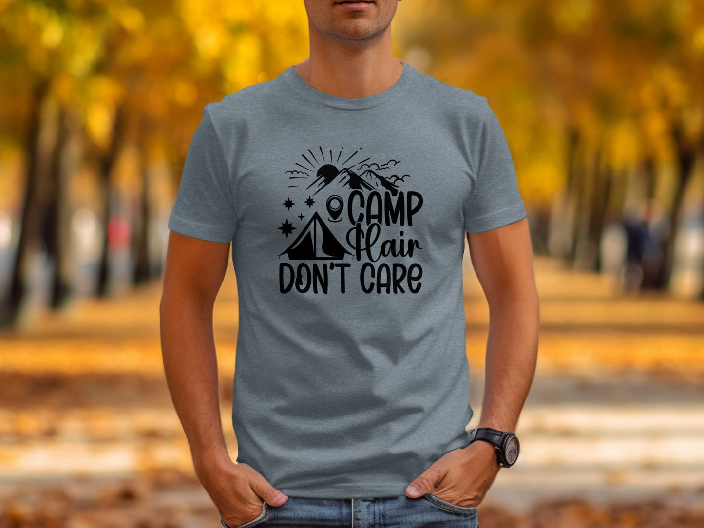 Camp Hair Dont Care with Mountain Scene Graphic T-Shirt