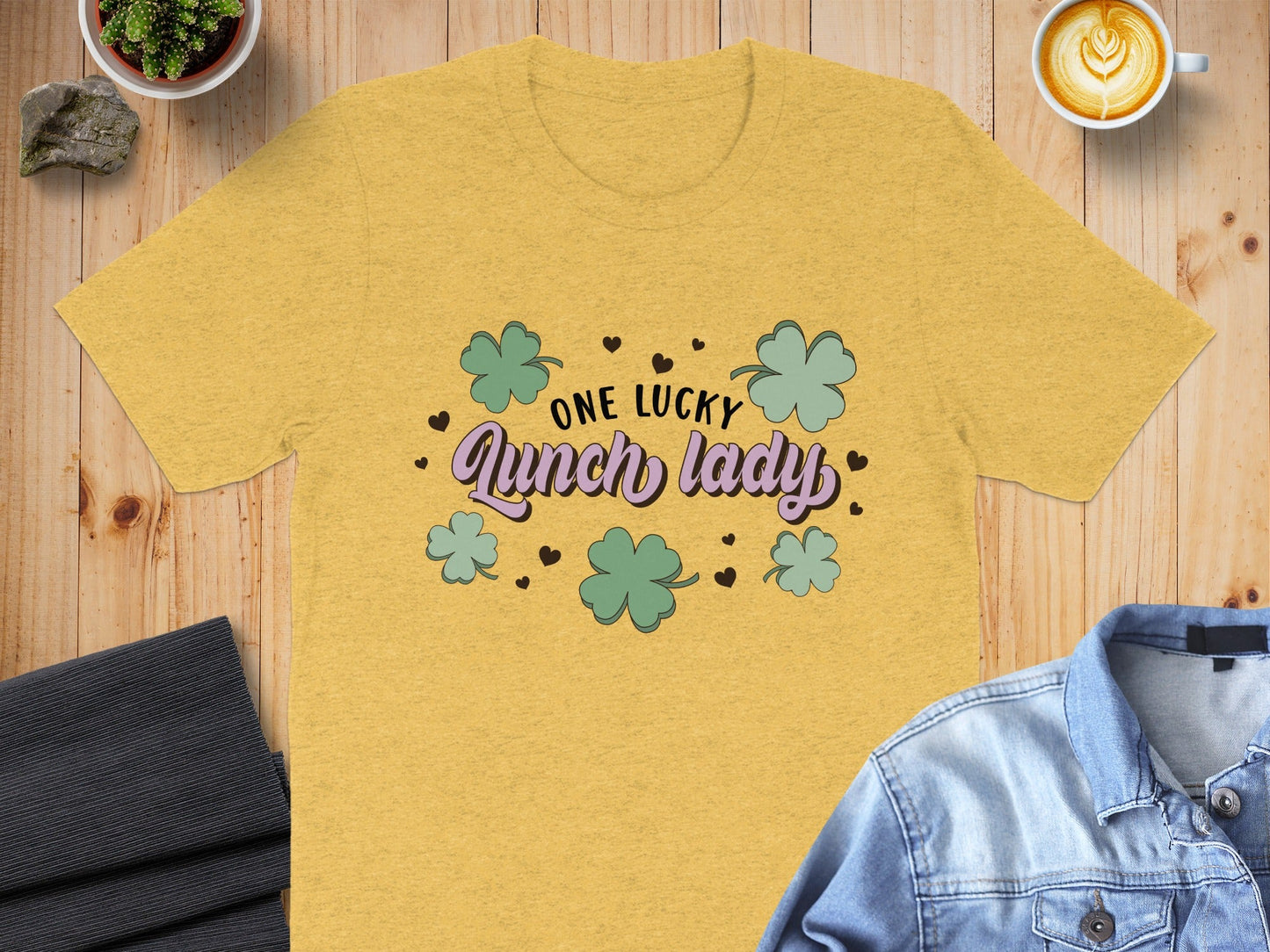 One Lucky Lunch Lady With Clovers St Patricks Day T-Shirt