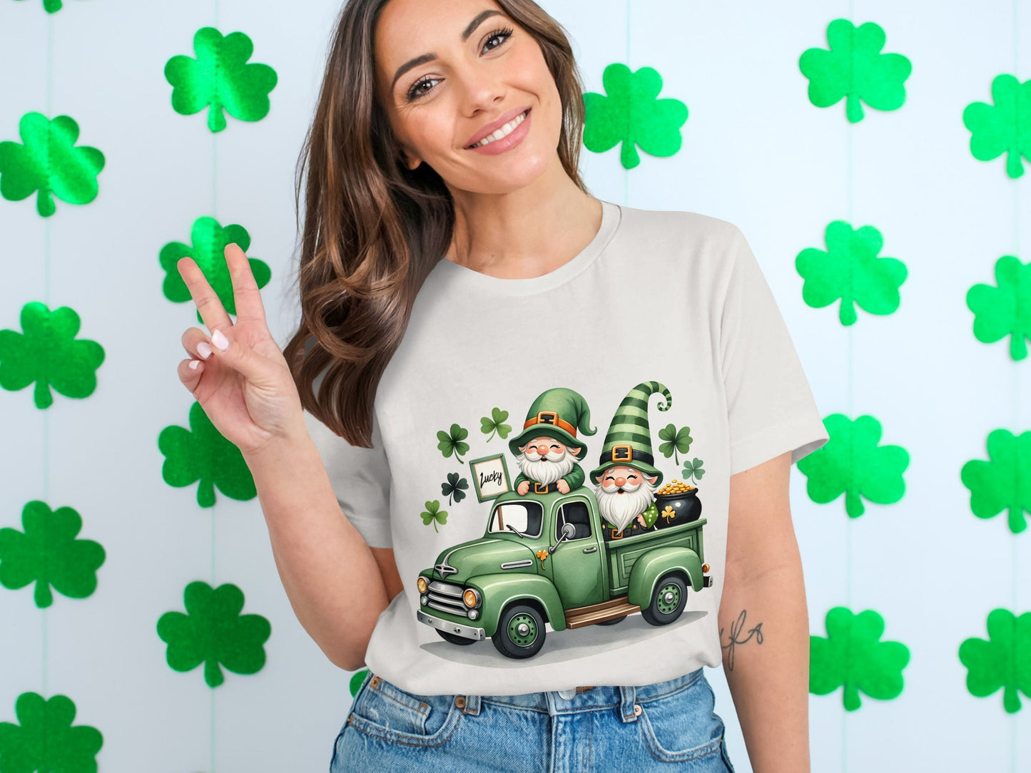 St Patricks Day T-Shirts, Lucky Gnomes, Green Truck, Four Leaf Clover, Irish, Leprechaun, Holiday, Festive, Cute