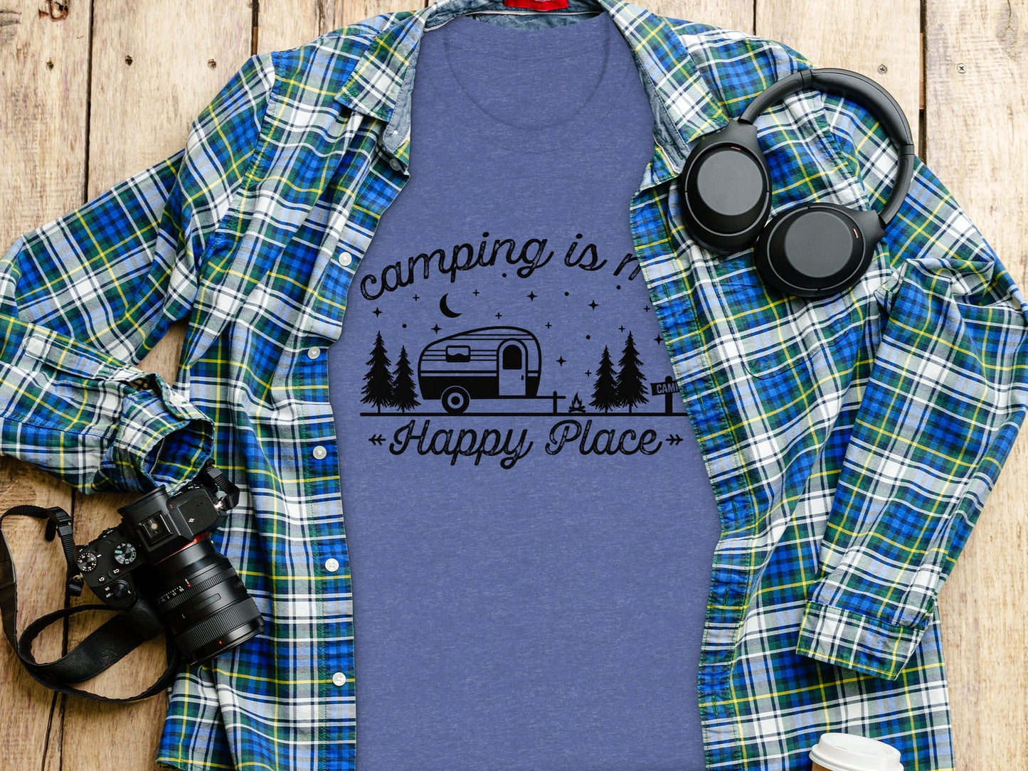 Camping Is My Happy Place Adventure Graphic T-Shirt