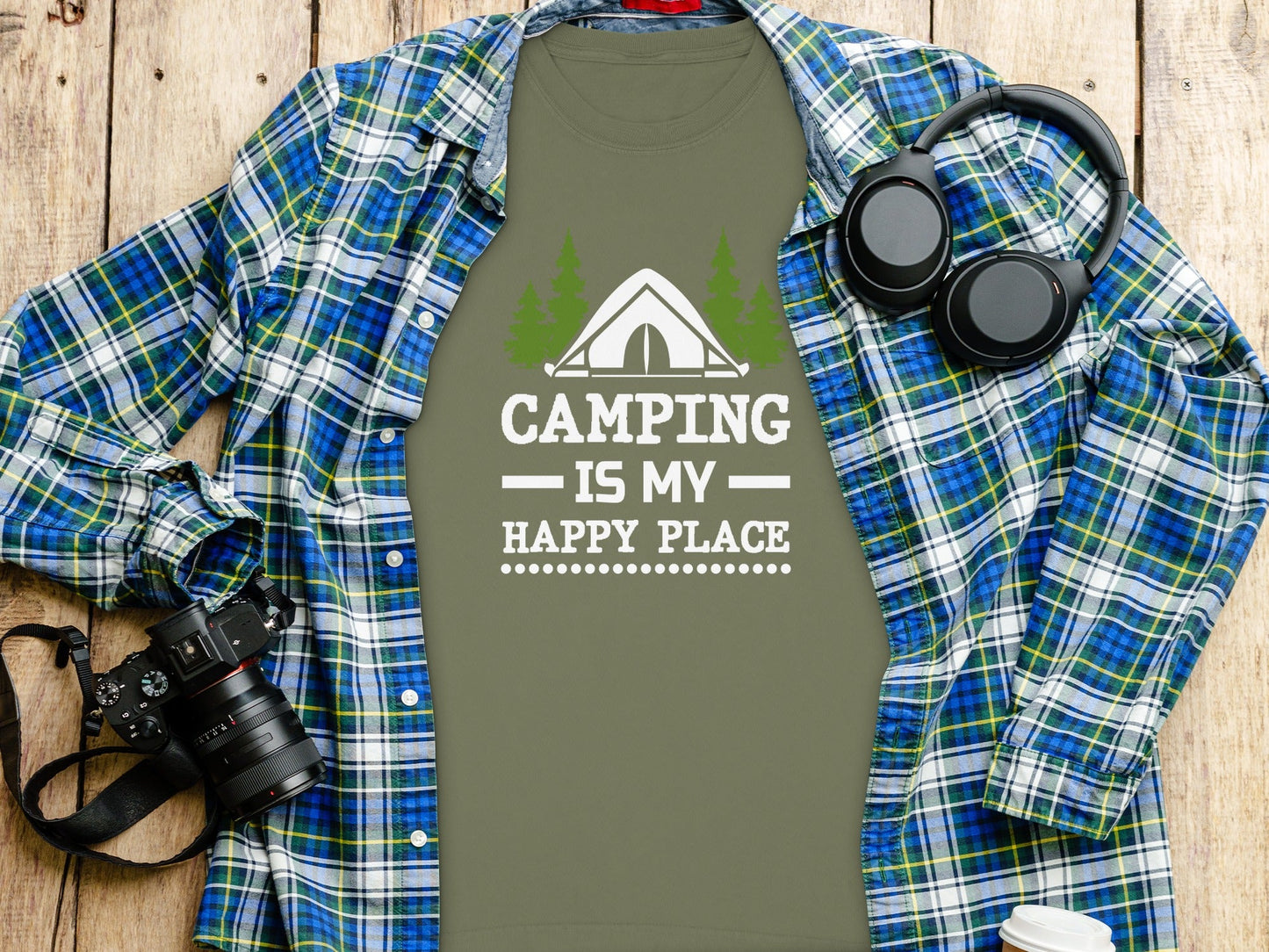 Camping Is My Happy Place Tent Trees Graphic Long Sleeve T-Shirt