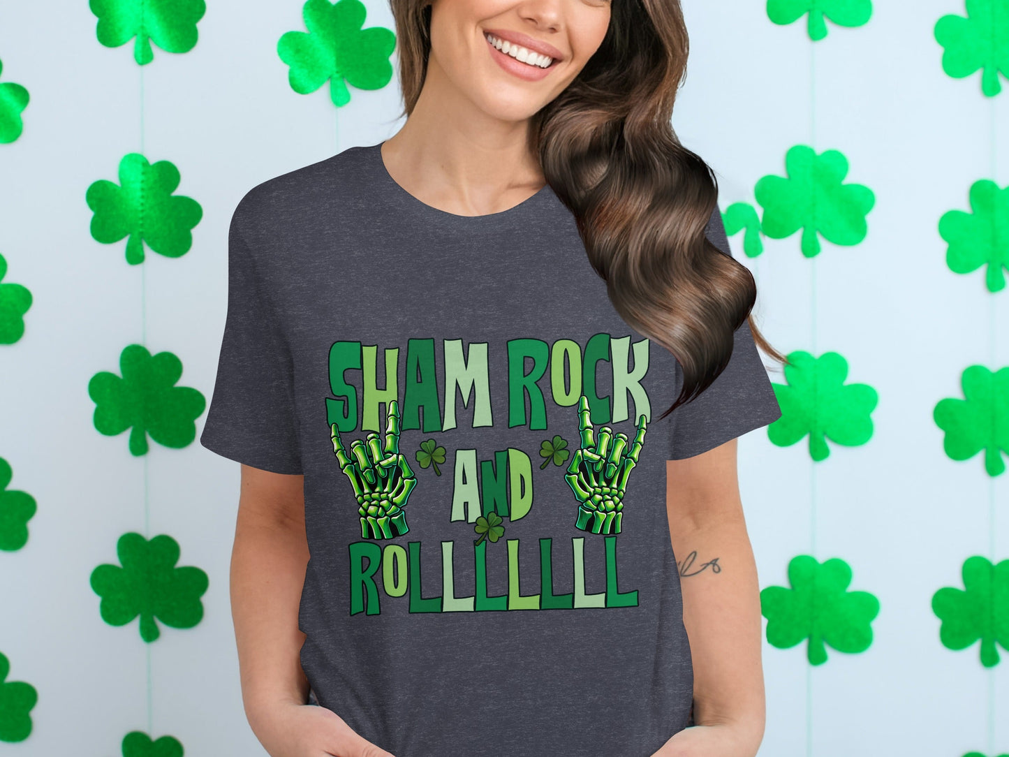 Shamrock and Roll T-Shirt, St Patricks Day T-Shirt, Skeleton Hand T-Shirt, Lucky Clover T-Shirt, Irish T-Shirt, Funny St Patricks Day