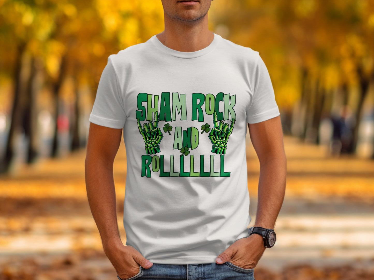 Shamrock and Roll T-Shirt, St Patricks Day T-Shirt, Skeleton Hand T-Shirt, Lucky Clover T-Shirt, Irish T-Shirt, Funny St Patricks Day